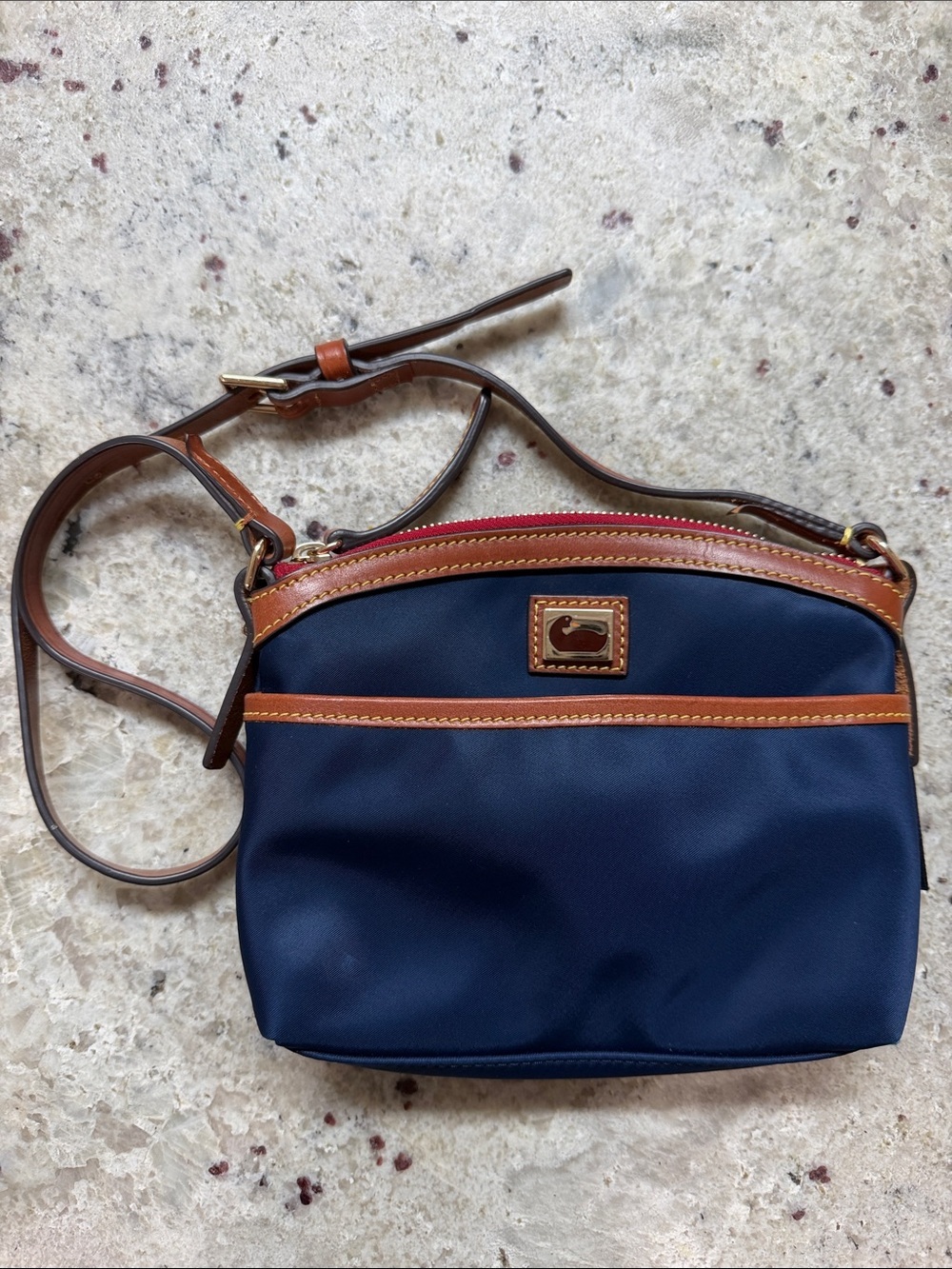Dooney & Bourke Wayfarer Navy Nylon Domed Shoulder Bag Leather Strap